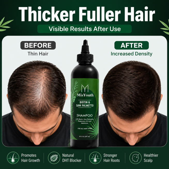 Biotin & Saw Palmetto Shampoo, Amazon cross-border main image, 1:1 square, all English text, fifth m预览效果