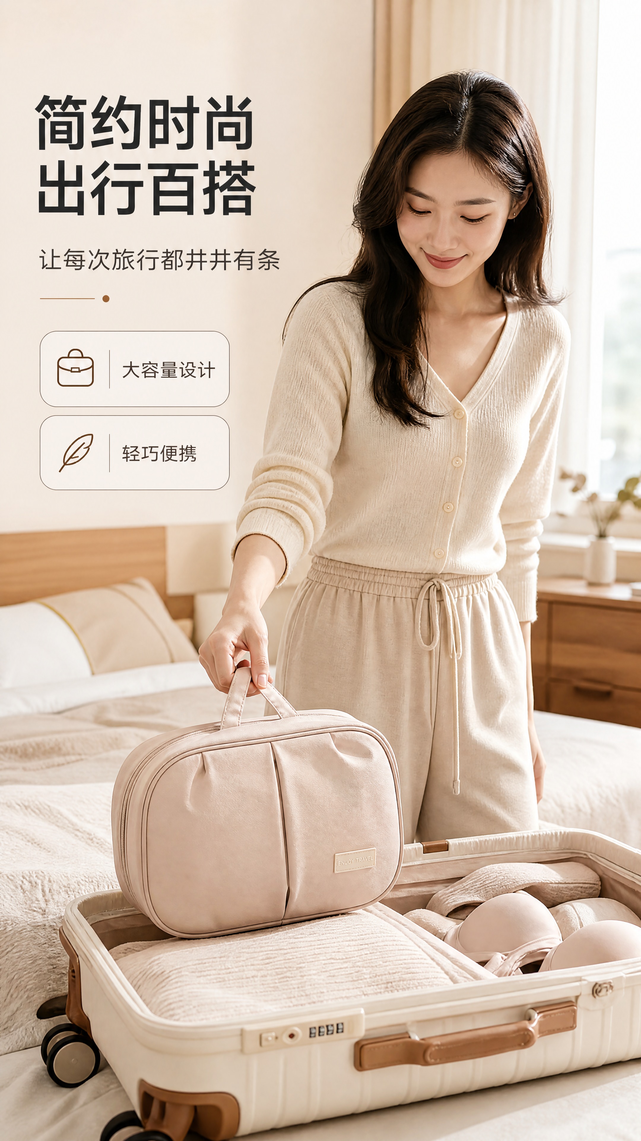 [商品] 使用【图4】豆沙粉内衣收纳包放入行李箱场景；保留收纳… - 图片创意预览