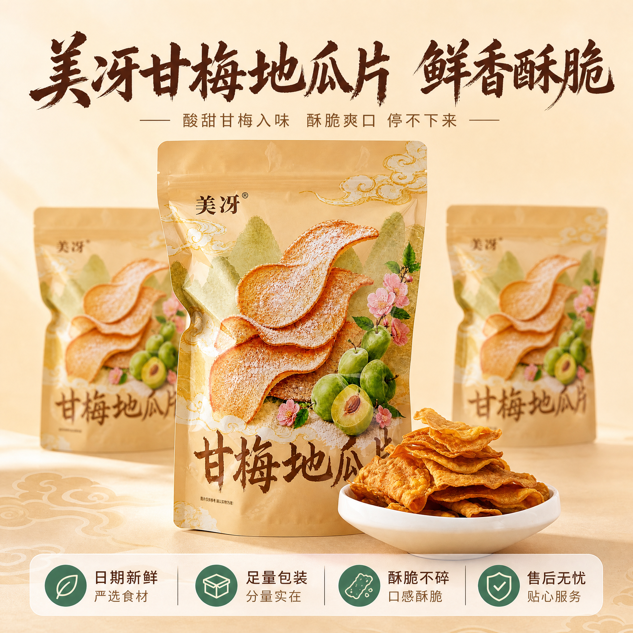 [主图-5] 美冴甘梅地瓜片 包装展示与服务承诺 转化下单主图… - 图片创意预览