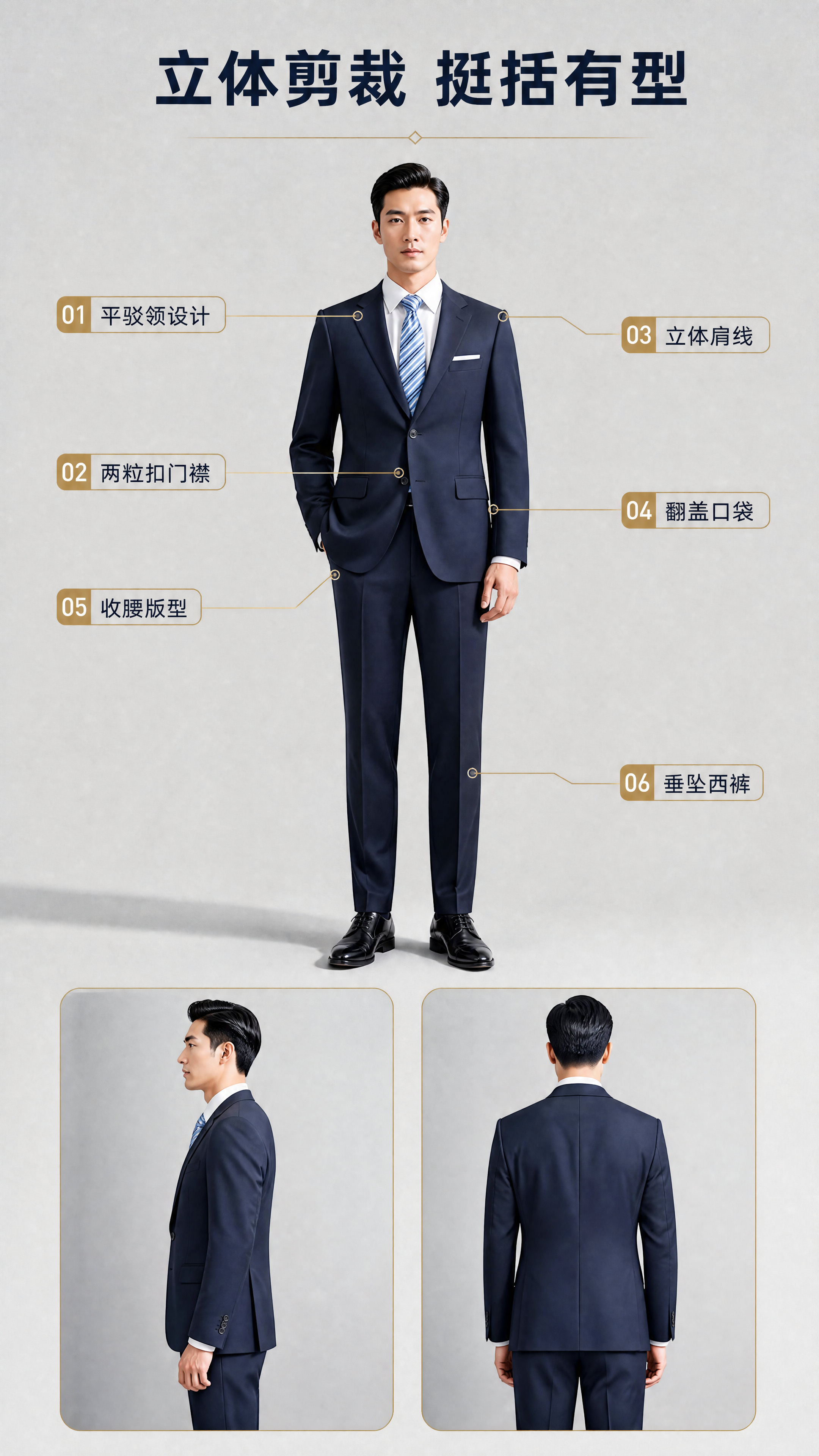 [商品] 使用【图1】藏青色男士商务西服套装；商品处理：保留藏… - 图片创意预览
