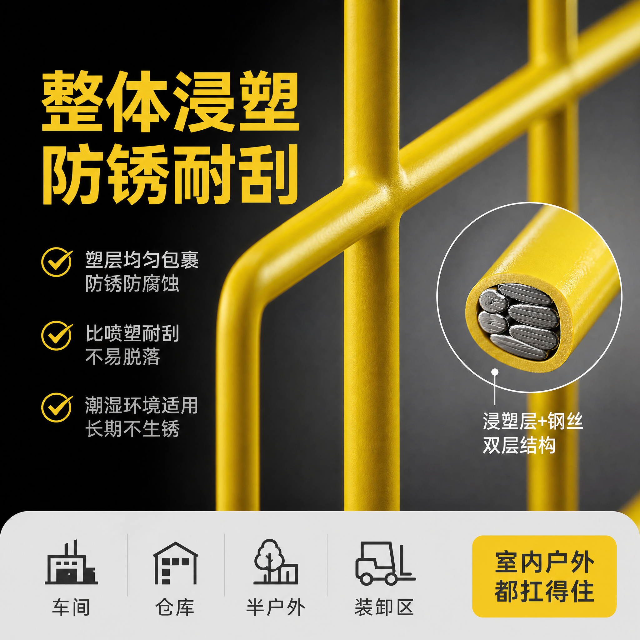 [主图-3] 浸塑工艺防锈材质细节图 工艺特写卖点图。 [氛围… - 图片创意预览
