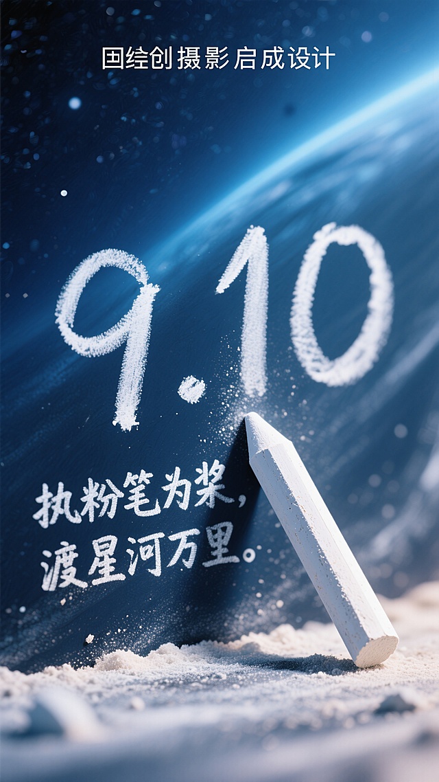 未来感3D设计，梦幻粒子环绕，大字风超现实主义，科技感十足，教师节创意表达。