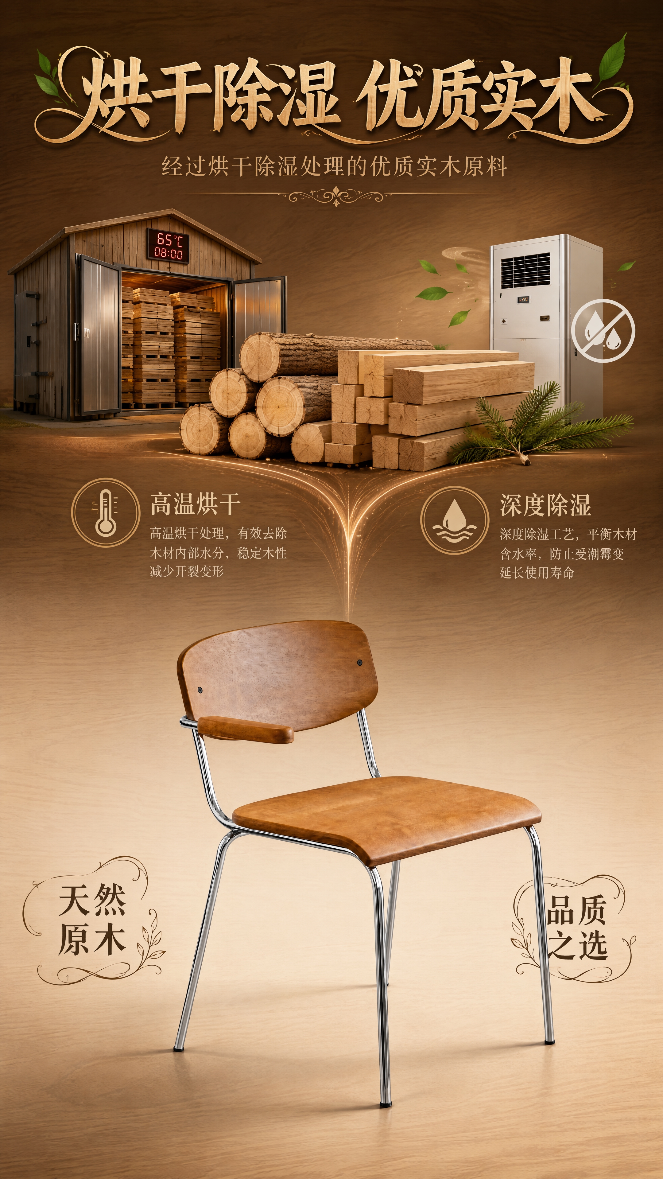 [第2张] 详情页卖点页-实木原料烘干除湿工艺解析。本张使用【… - 图片创意预览