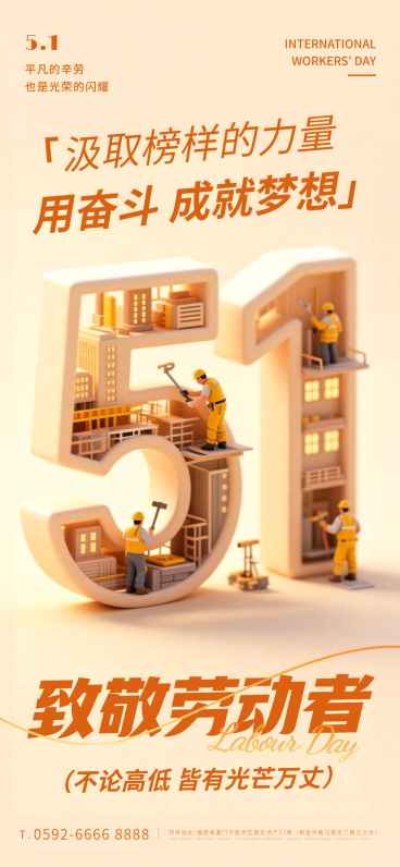 五一劳动节节日祝福致敬劳动者简约风竖版海报预览效果