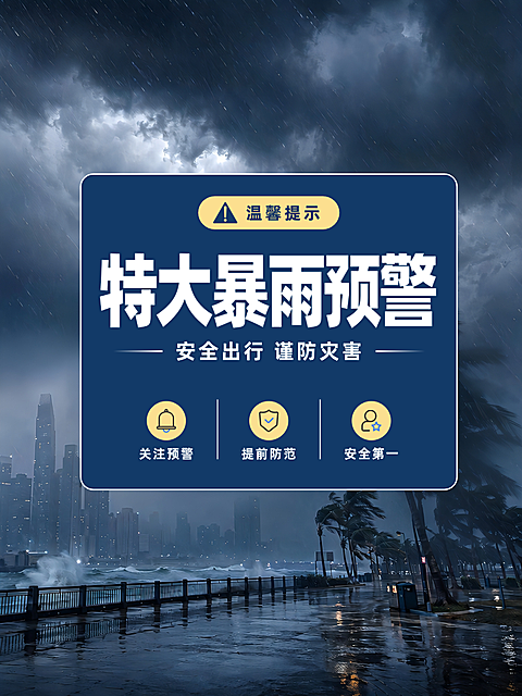 小红书大字封面 暴雨台风预警海报