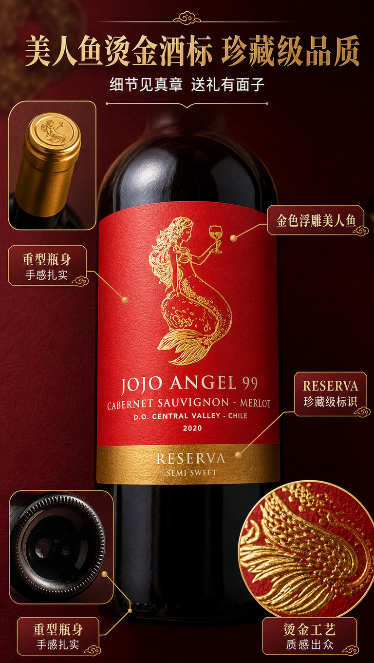 [商品] 使用【图2】99天使美人鱼半甜红葡萄酒酒标特写；保留… - 图片创意预览