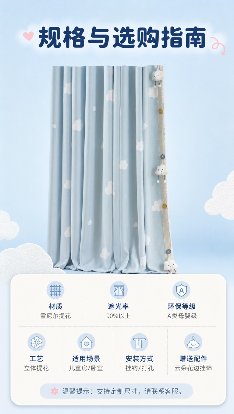 [商品] 使用【图2】浅蓝色云朵窗帘侧边展示；保留窗帘结构、云… - 图片创意预览