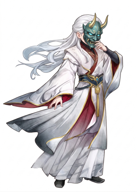 将人物改为2D Q版比例形象，保持原有画风、服饰和面具特征预览效果