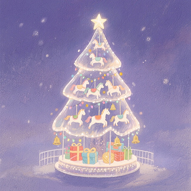 游乐场的旋转木马形成童话般发光的圣诞树