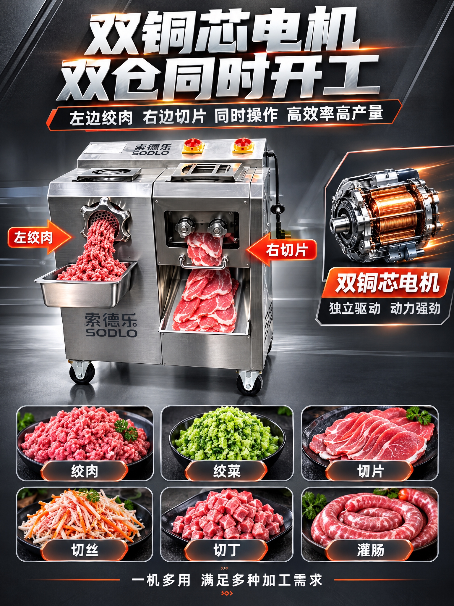 [详情新增] 索德乐商用多功能绞切一体机 双仓同时工作 高效高… - 图片创意预览