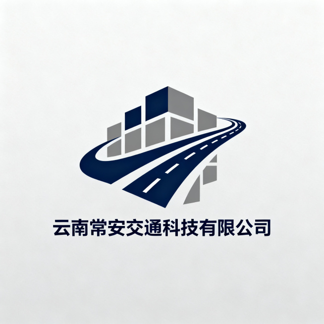 设计云南常安交通科技有限公司的企业LOGO，风格现代简约稳重，融入交通、道路、科技元素，大气专业，符合交通工程科技企业形象，图形简洁易识别，配色采用深蓝色搭配灰色，凸显行业特性和信任感预览效果