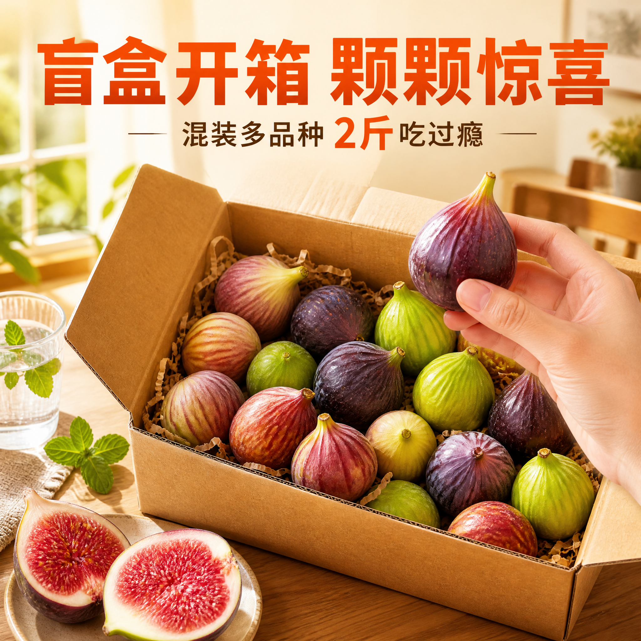 [主图-4] 混装盲盒无花果 2斤装 生活场景 开箱惊喜体验。… - 图片创意预览