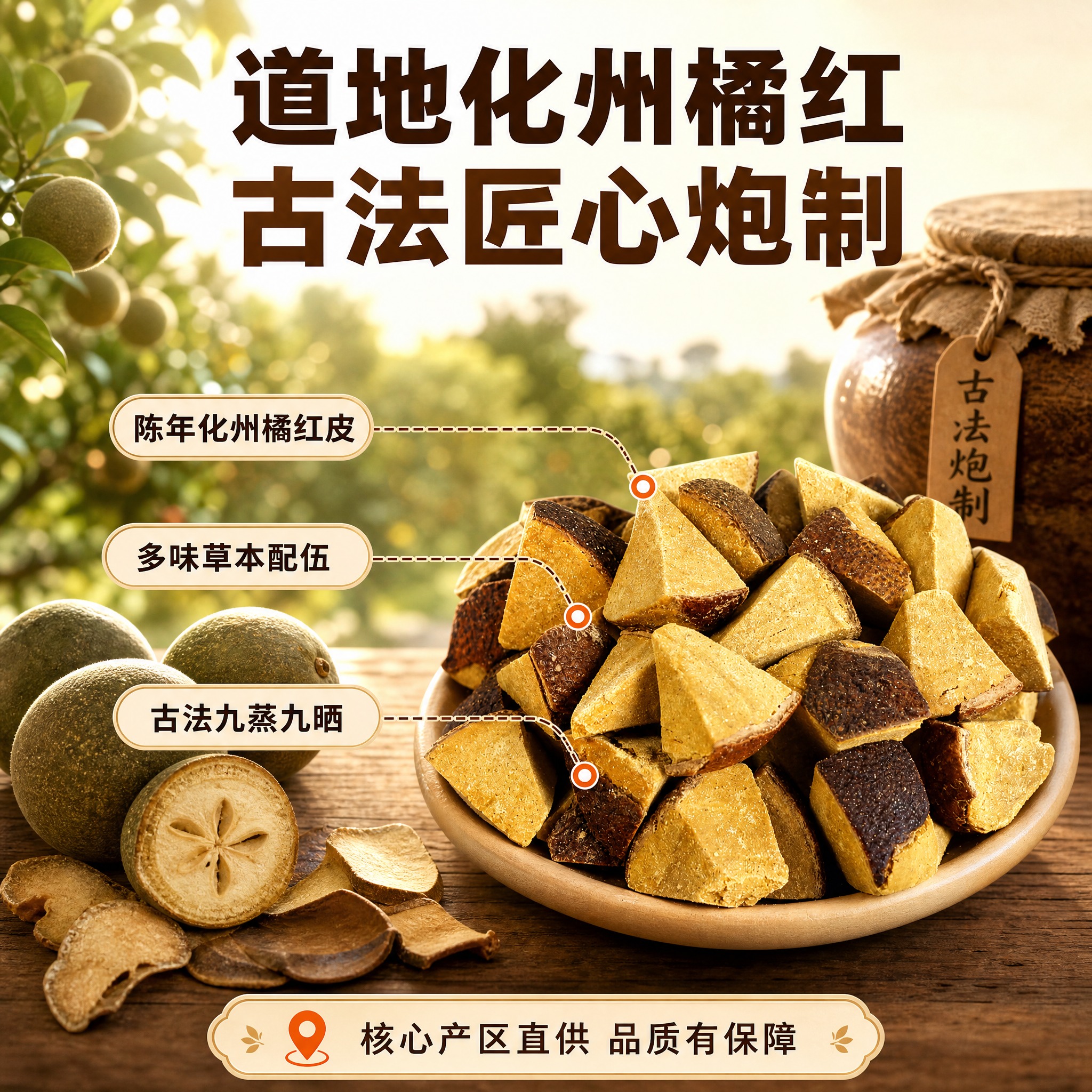 [主图-2] 核心亮点与溯源 化州橘红产地与工艺信任图 [统一… - 图片创意预览