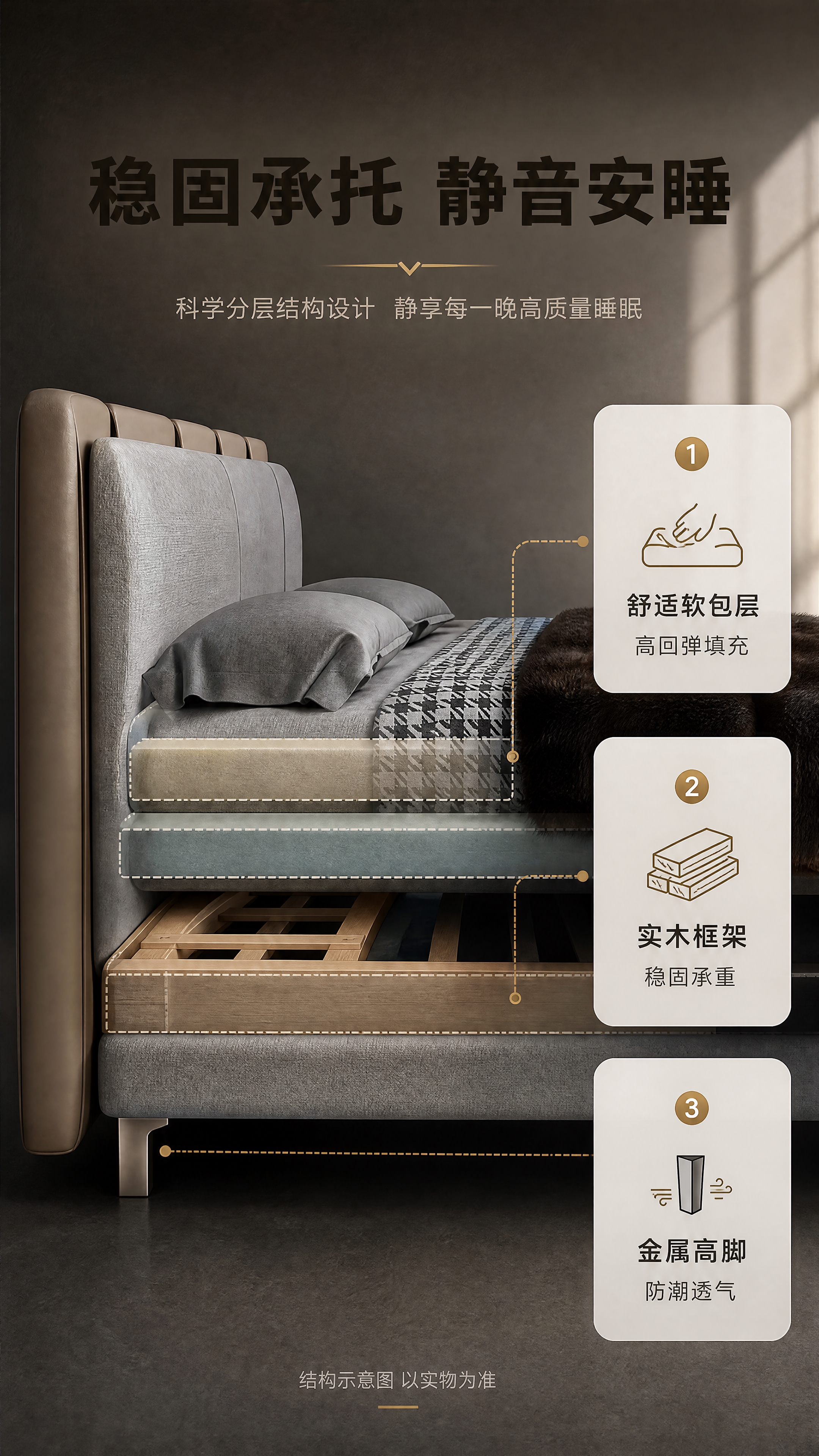 [商品] 使用【图1】现代轻奢马鞍皮软包床；保留床屏、床身、金… - 图片创意预览