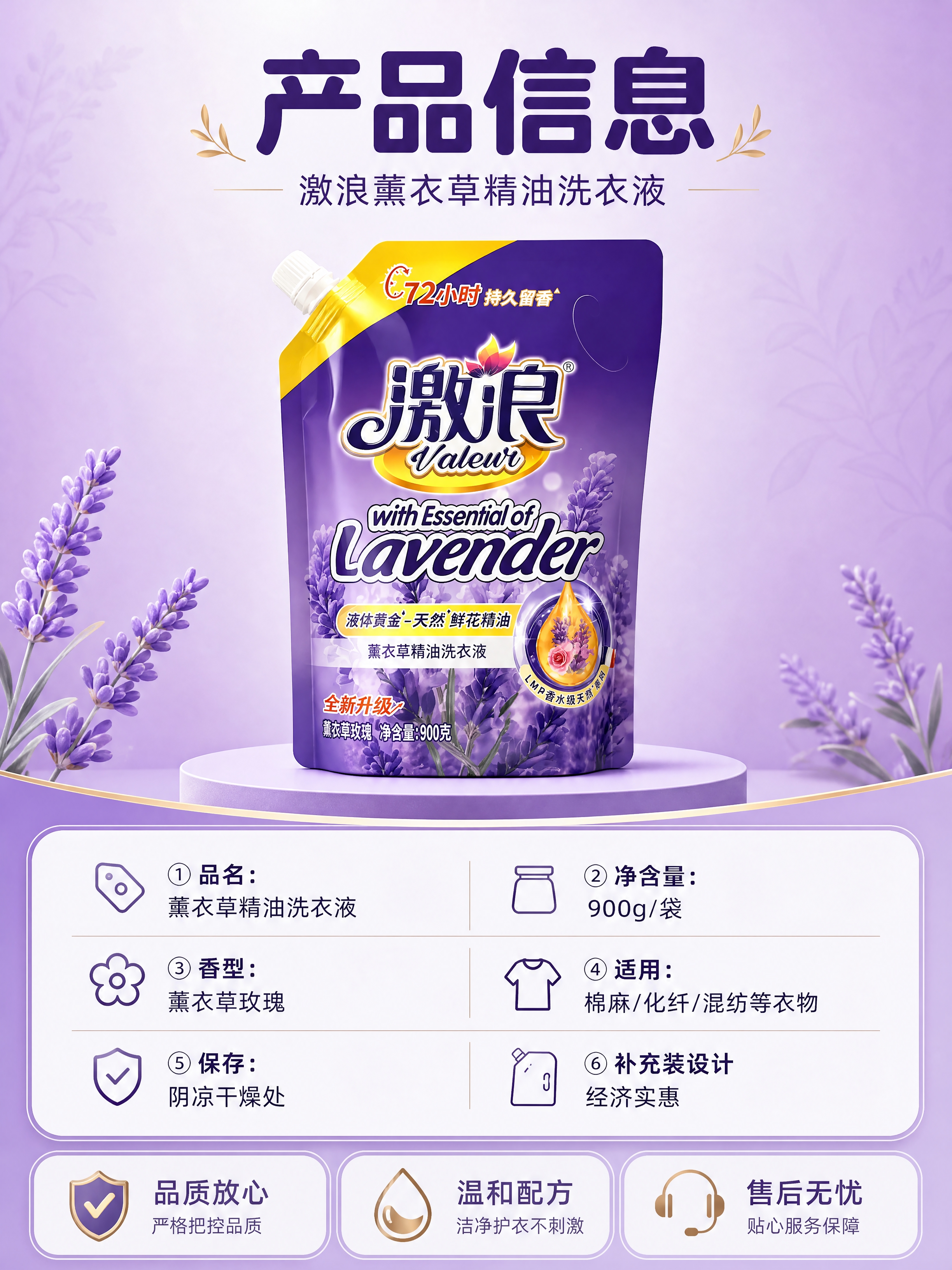 [商品] 使用【图1】激浪薰衣草精油洗衣液900g袋装；保留紫… - 图片创意预览