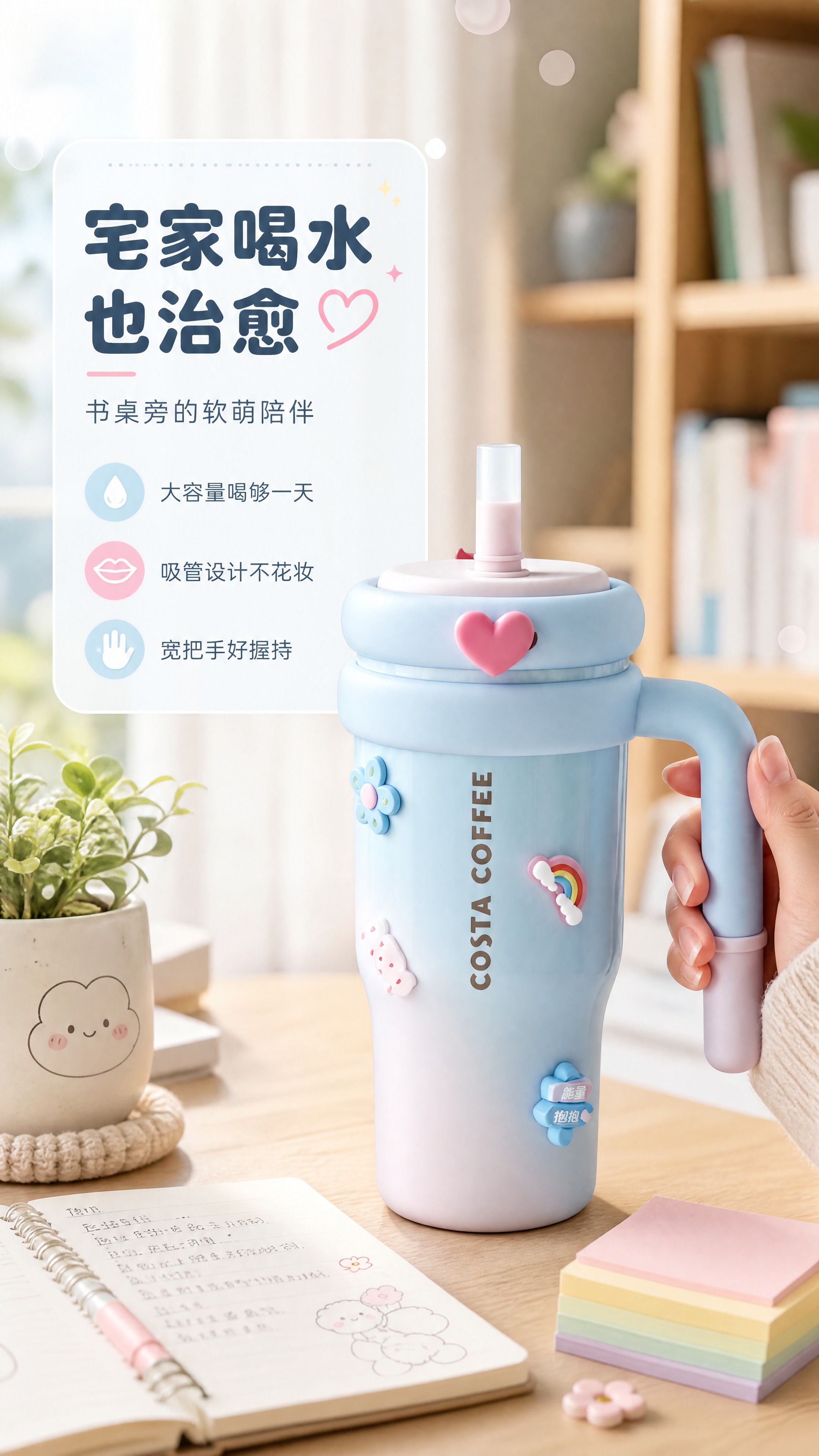 [商品] 使用【图1】COSTA渐变蓝粉吸管保温杯；保留杯身渐… - 图片创意预览