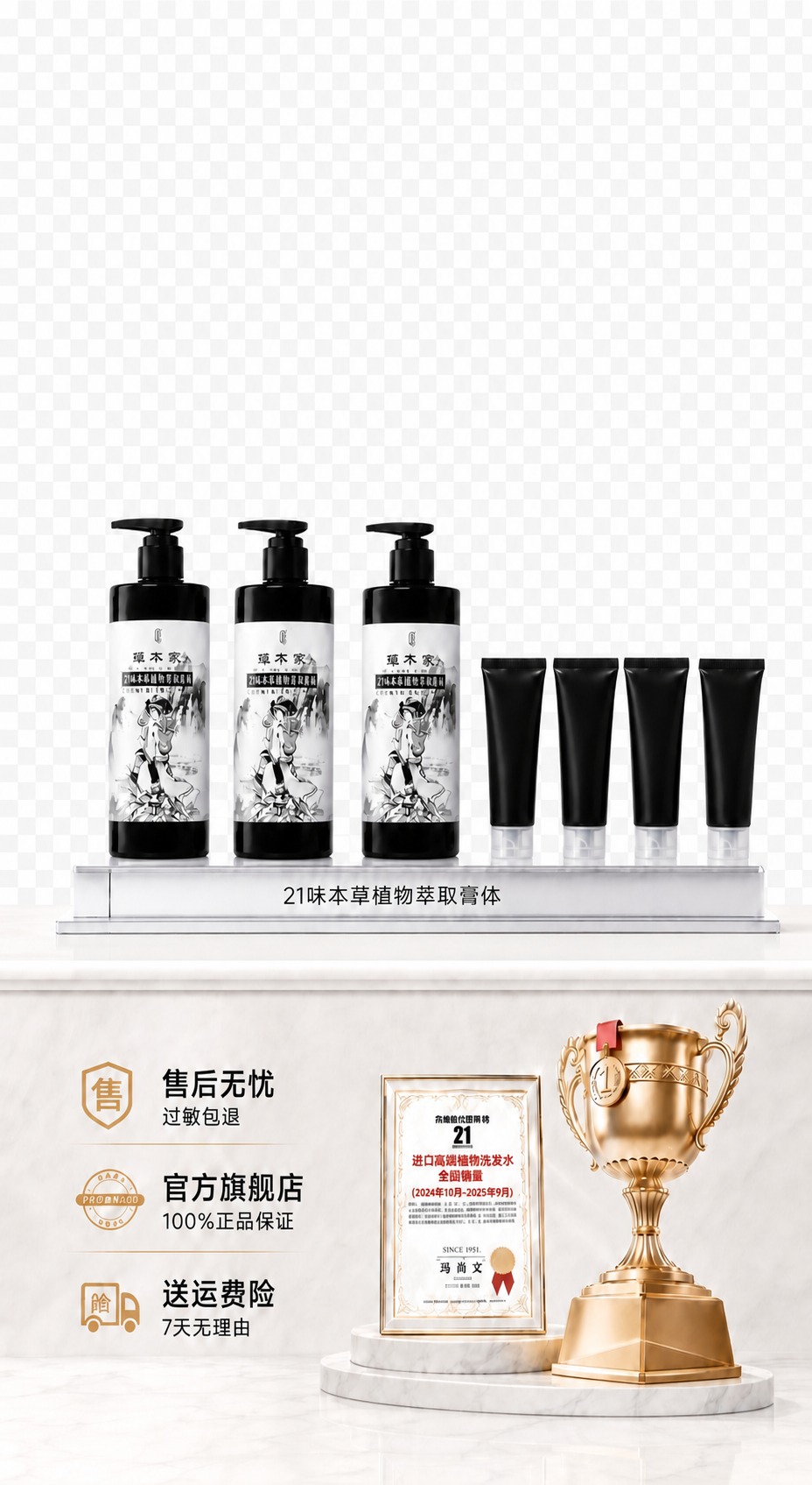 将图片上半部分（展示台以上的所有纯白色区域）变为透明背景，下半… - 图片创意预览