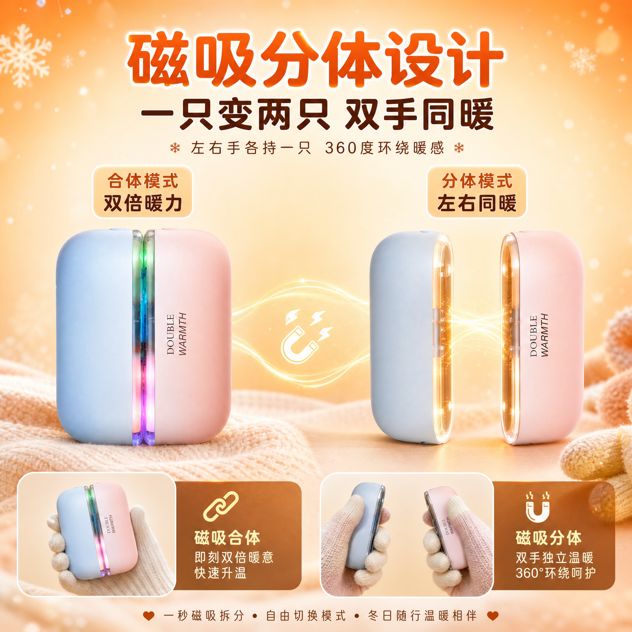 [主图-2] 磁吸分体核心卖点展示，左右对比构图，突出一分为二… - 图片创意预览
