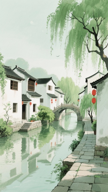 古风，绿色，江南房屋，不要人，二次元，细节丰富，生成4张预览效果