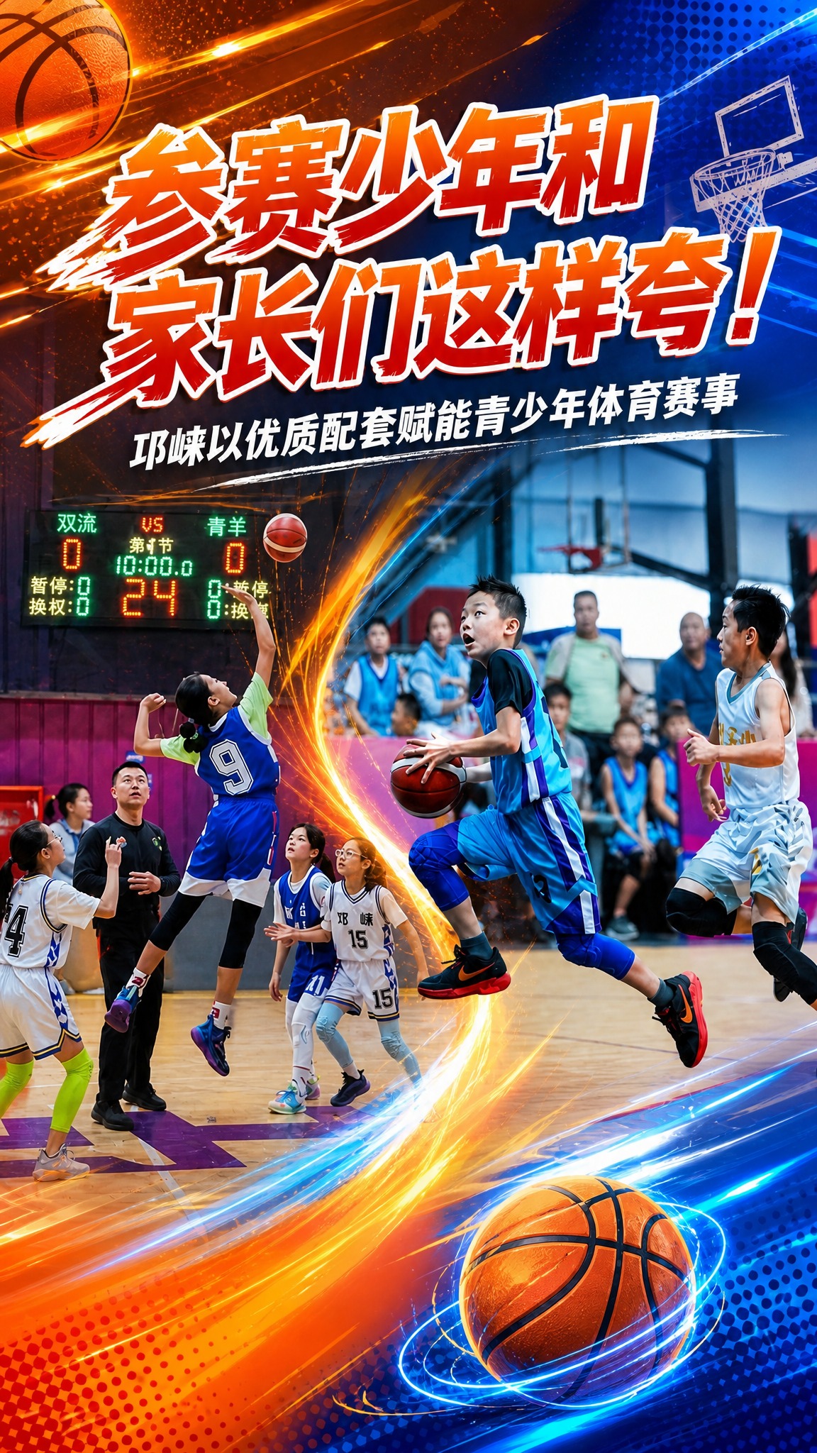 将这张篮球赛事视频封面调整为9:16竖版比例，重新构图排版。保… - 图片创意预览