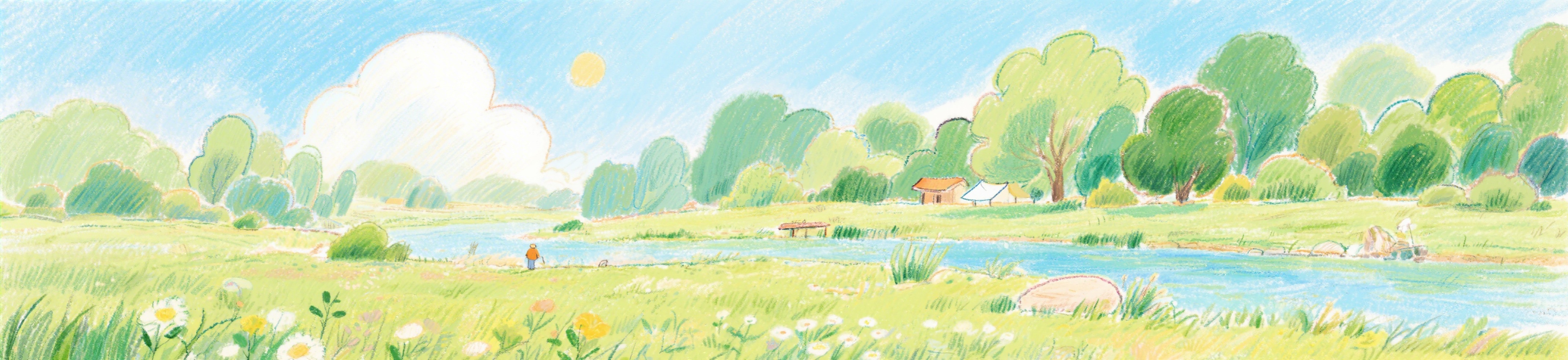 夏季风景插画，清新明亮的夏日自然风光 - 图片创意预览