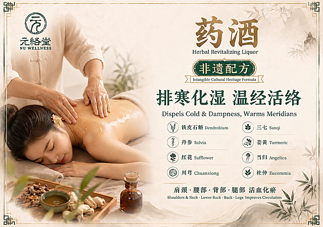 把”药酒“两个字放大，字体改成比较有中国风的感觉