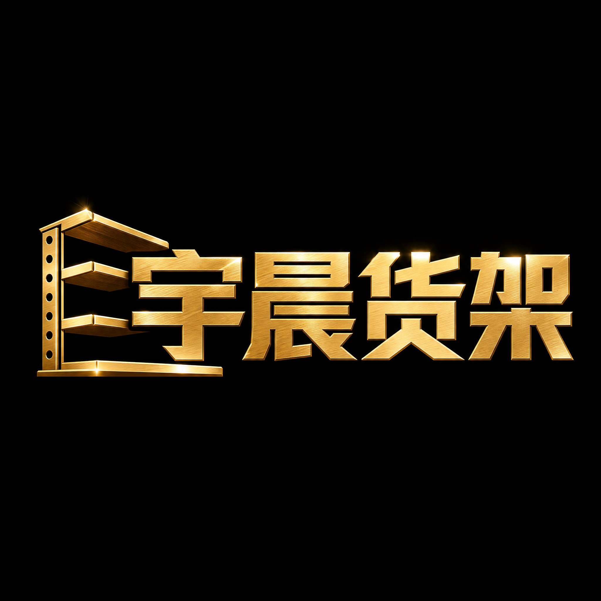 纯黑色背景。平面logo设计，4个字"宇晨货架"，文字与货架图… - 图片创意预览