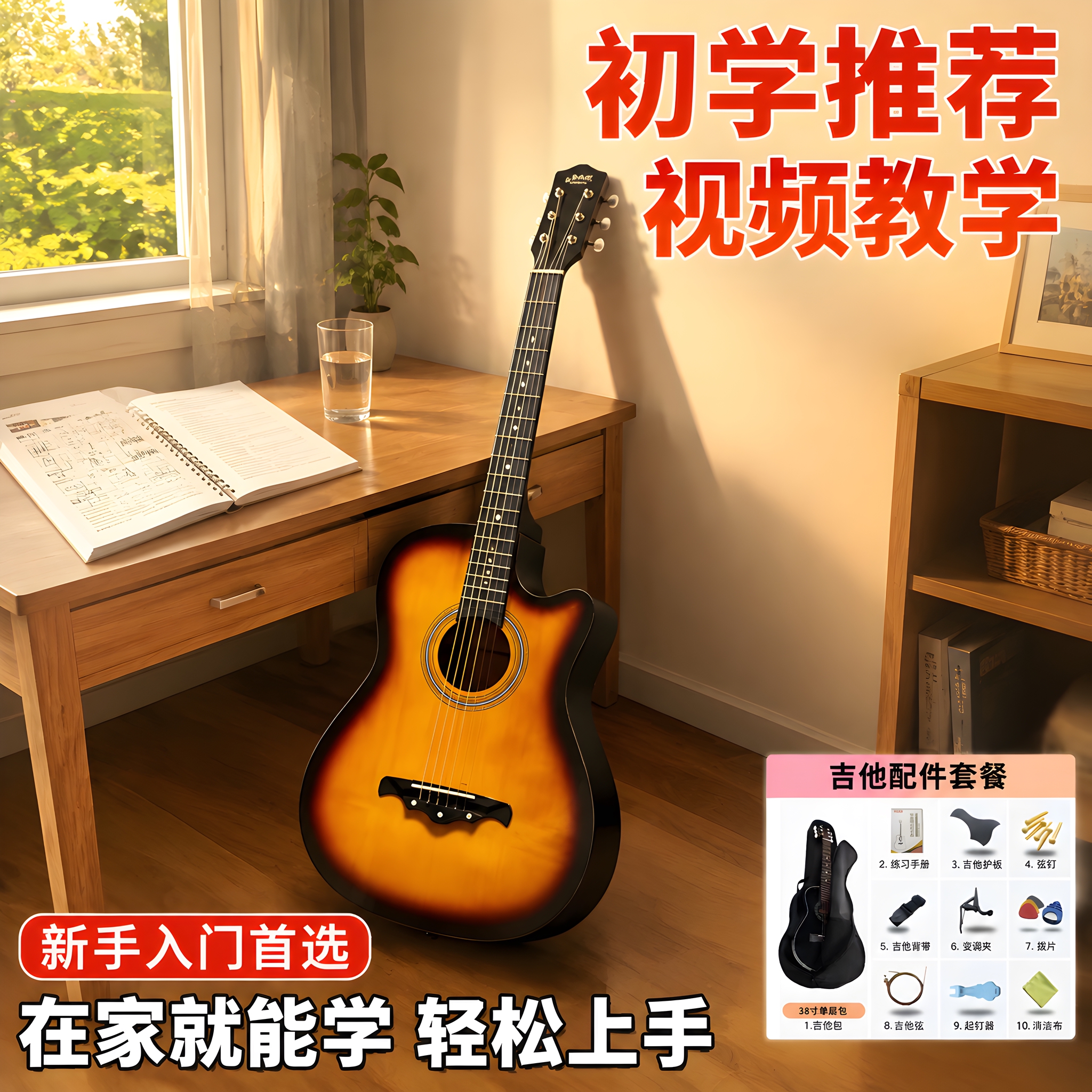 [主图-4] 使用场景 卧室弹吉他场景 初学推荐 视频教学 [… - 图片创意预览
