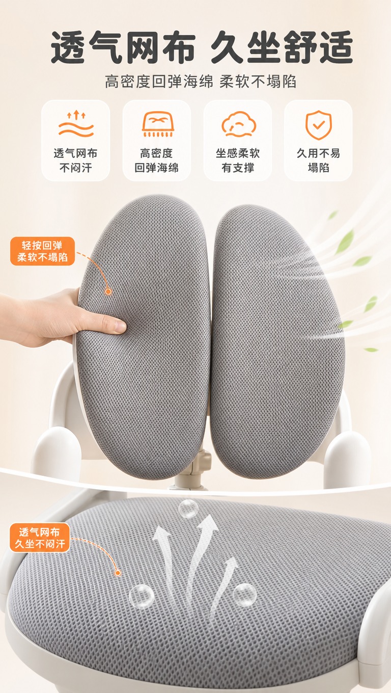 [商品] 使用【图7】儿童学习椅靠背网布面料；保留双背靠背、灰… - 图片创意预览