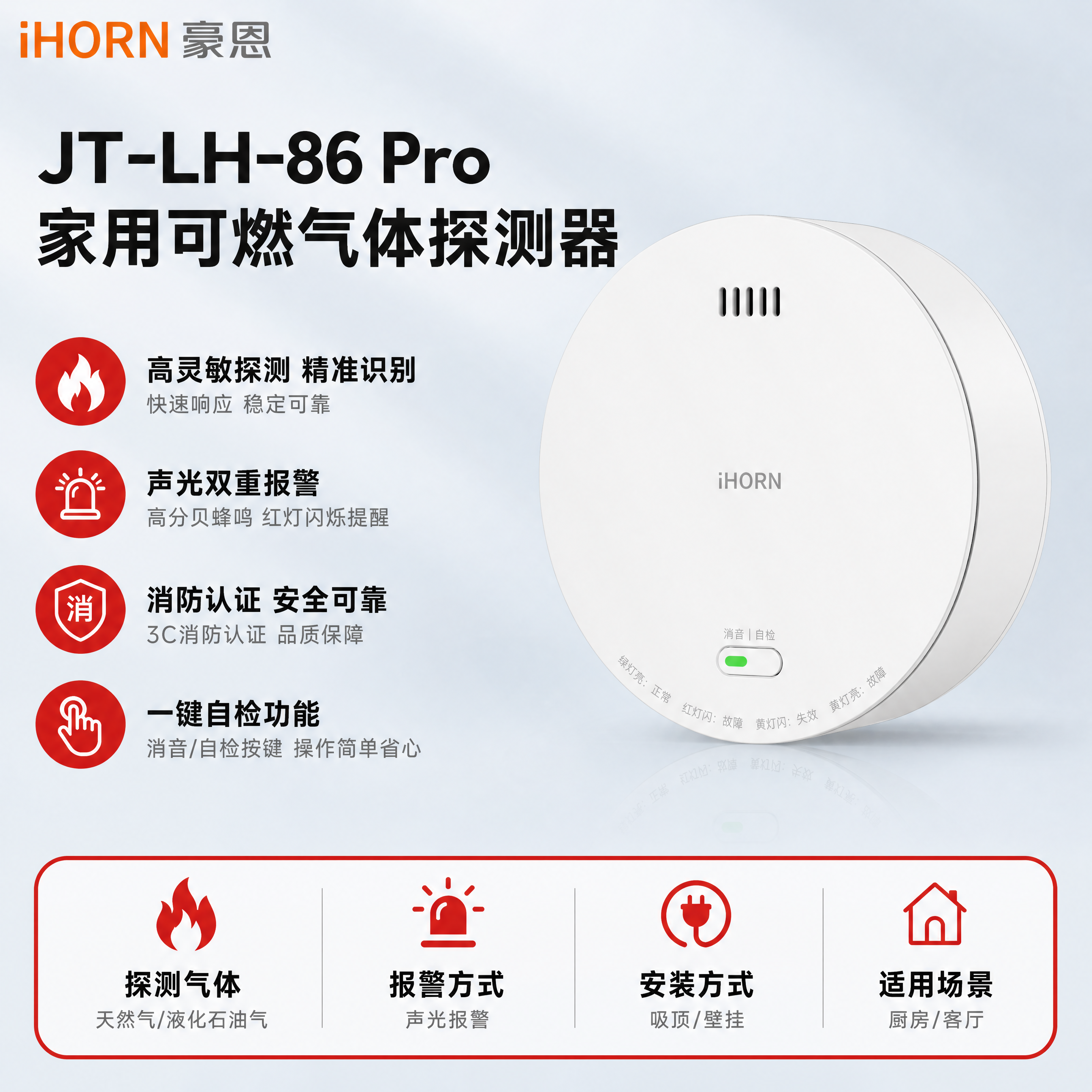 电商主图，JT-LH-86 Pro家用可燃气体探测器产品主图，… - 图片创意预览