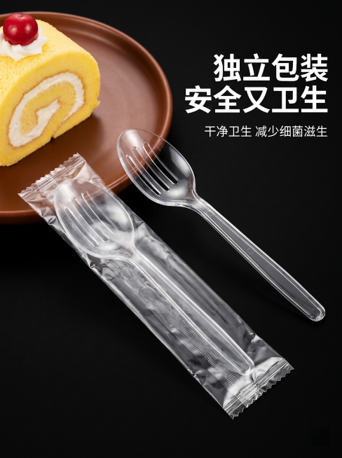 [主图 4] 独立包装卖点展示
[氛围风格] 卫生干净的产品展示，突出包装优势
[画质] 商业摄影质感、光线柔和通透、产品清晰真实、画面干净高级
[元素] 一张图同时展示独立包装和拆开的大漏勺，透明独预览效果