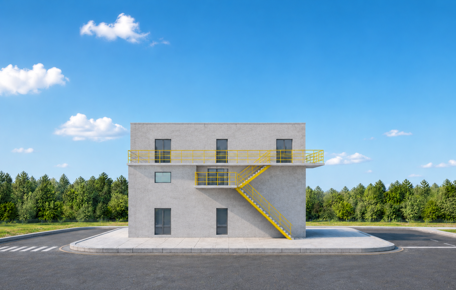 参考之前工业厂区的晴朗白天环境光线，重绘本图建筑：建筑模型结构… - 图片创意预览