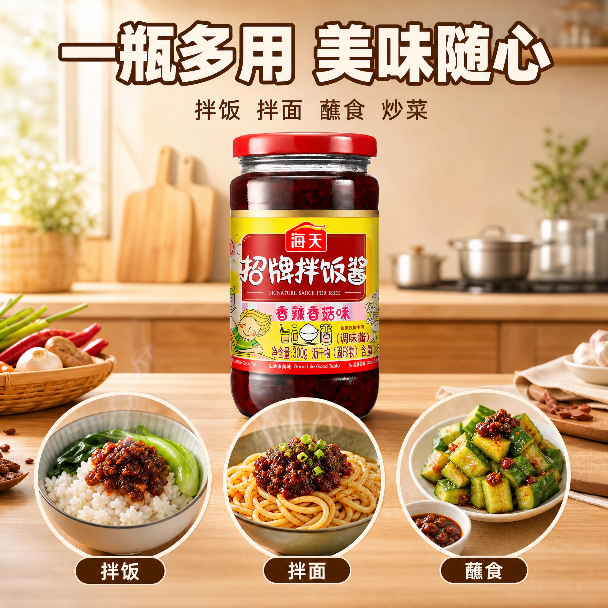 [主图-3] 海天招牌拌饭酱多场景食用图 展示多种吃法 家庭厨… - 图片创意预览