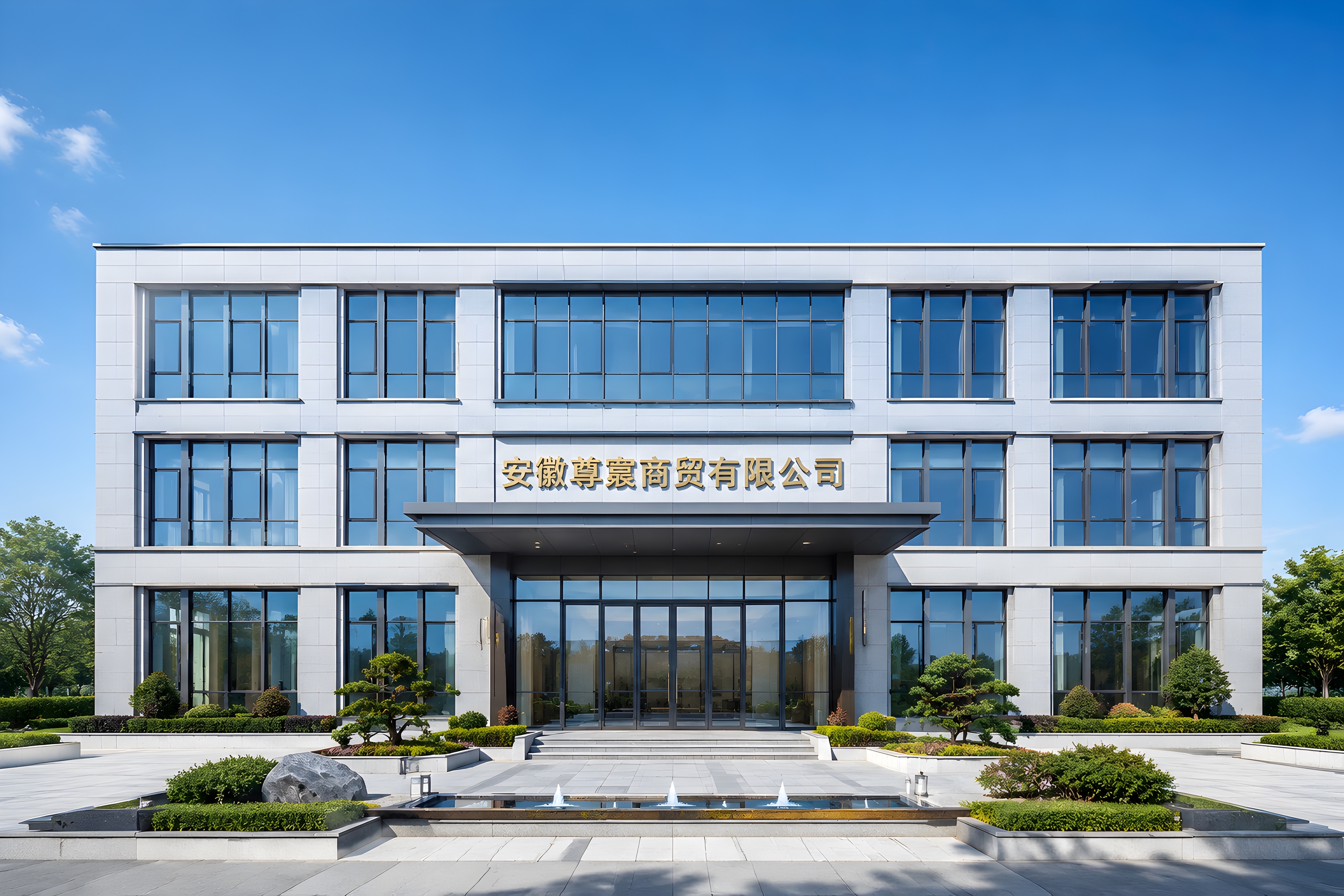 一栋3层的现代商务办公楼建筑外观效果图，长宽各24米的方正体量… - 图片创意预览