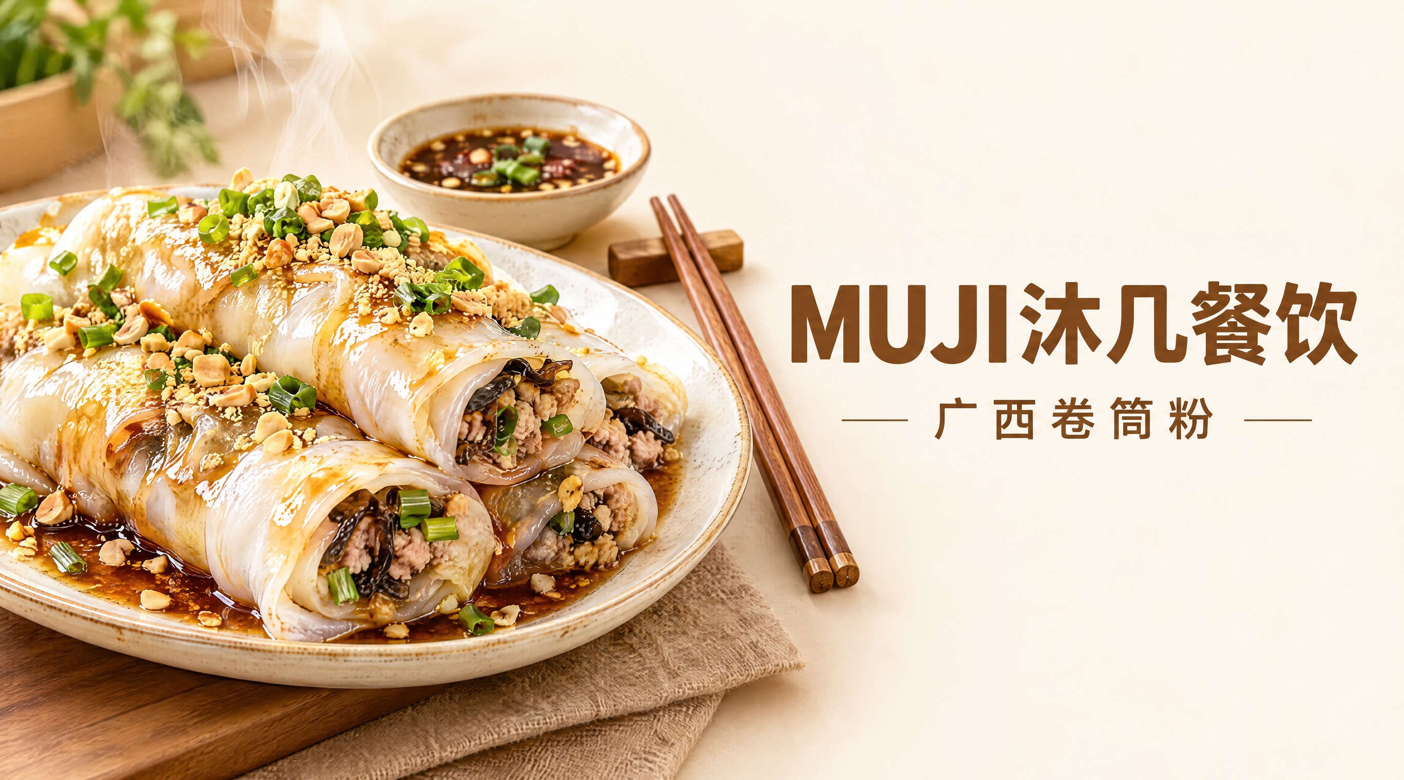 餐饮店招设计，尺寸横版长方形，品牌名为"MUJI沐几餐饮"，主… - 图片创意预览