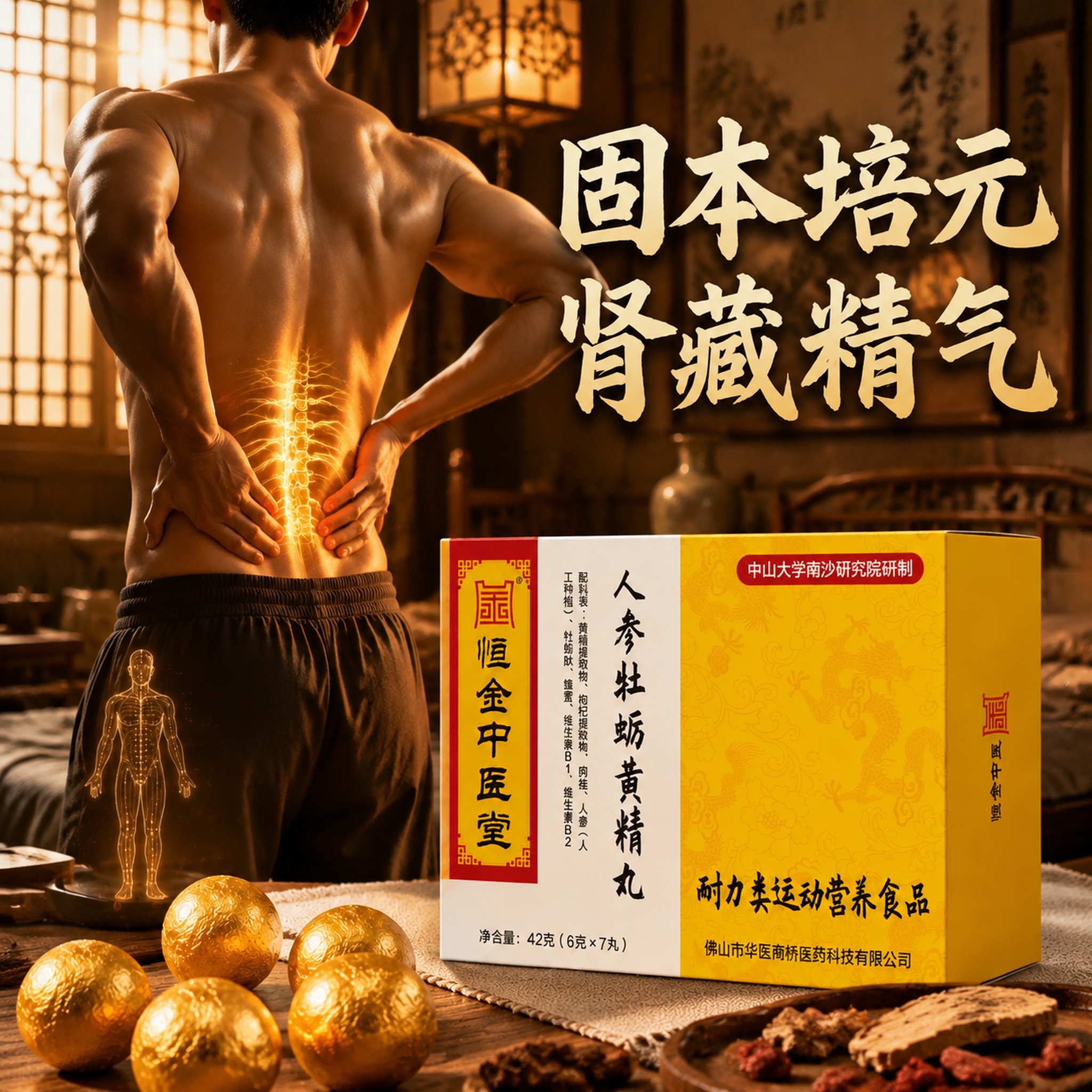 将这张图调整为1:1正方形主图比例。画面重新构图：男性背部扶腰… - 图片创意预览