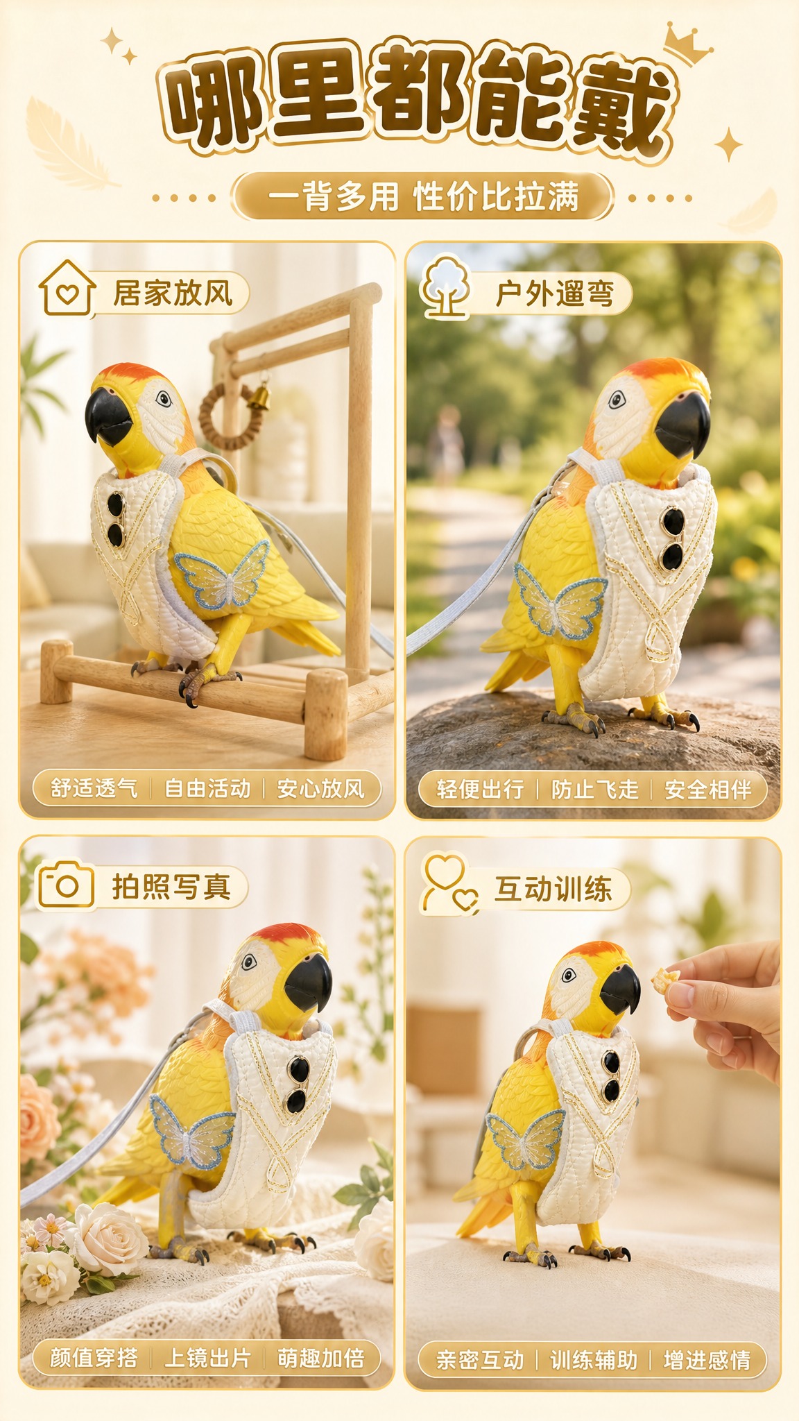 [商品] 使用【图4】背带侧面整体图 + 【图5】鹦鹉佩戴背带… - 图片创意预览