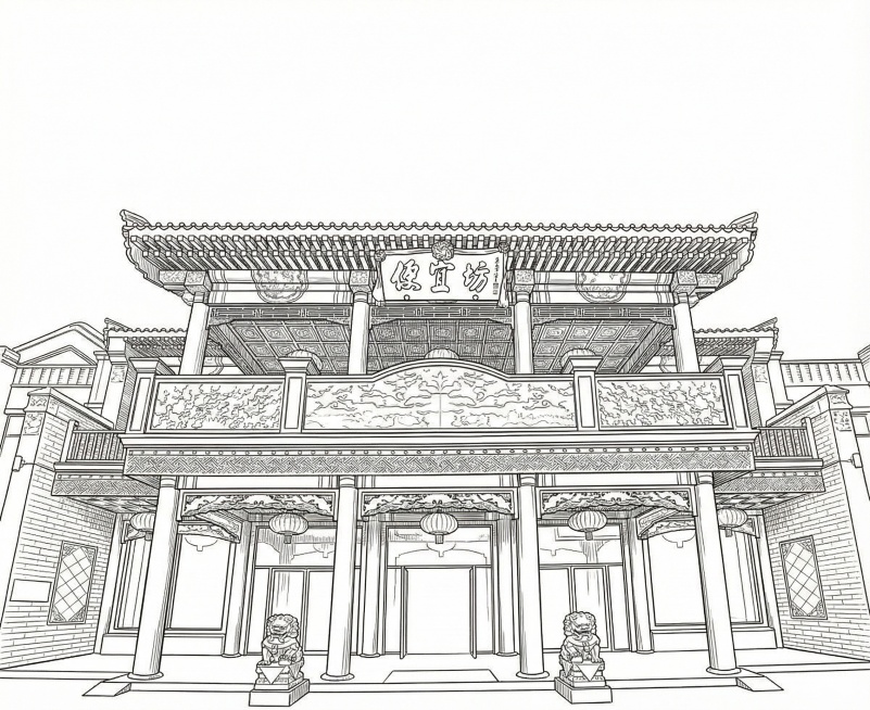 把图片的建筑生成线稿，要黑色的线条，纯色白底预览效果