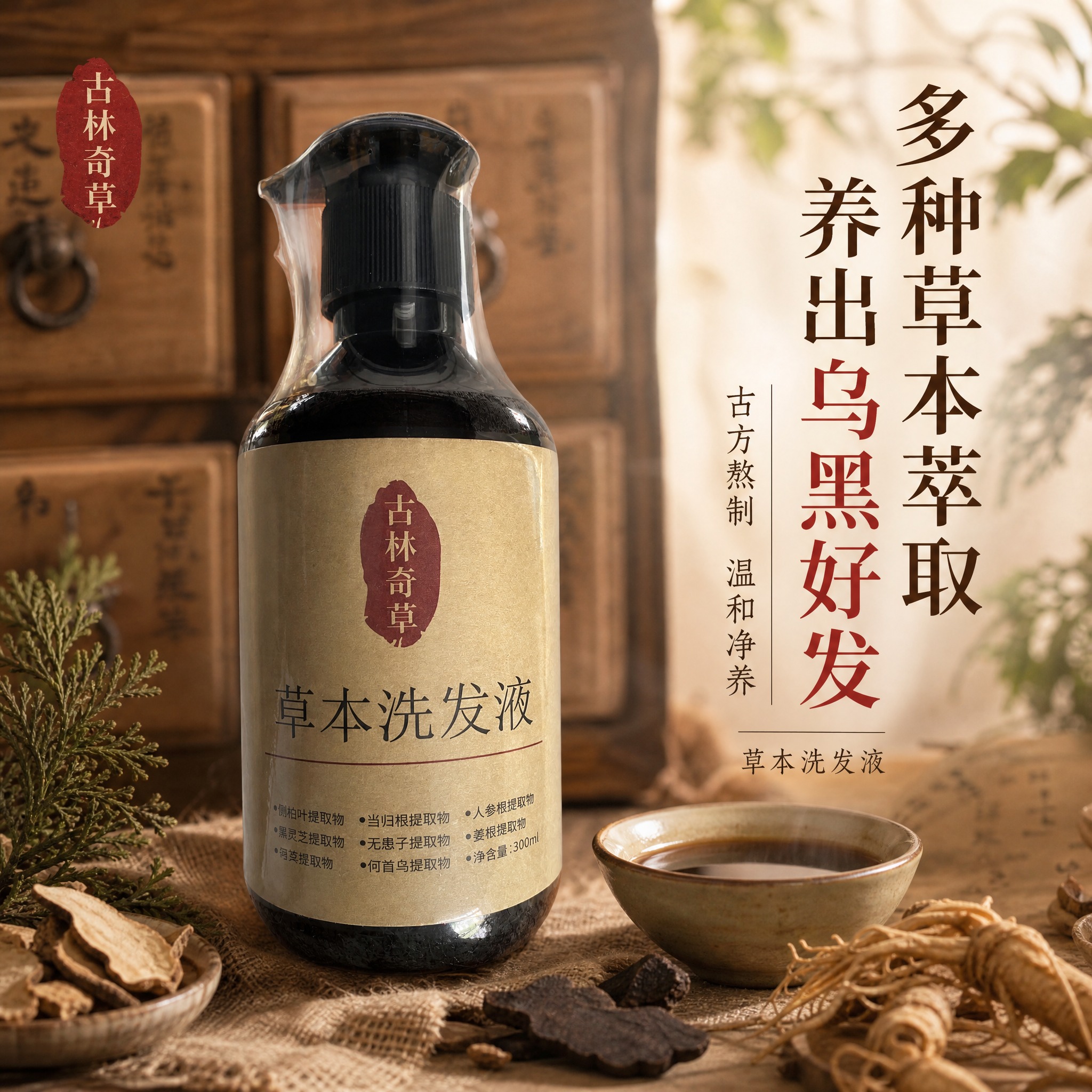 [主图-1] 小红书草本洗发液首图封面，主打多种草本萃取中药国… - 图片创意预览
