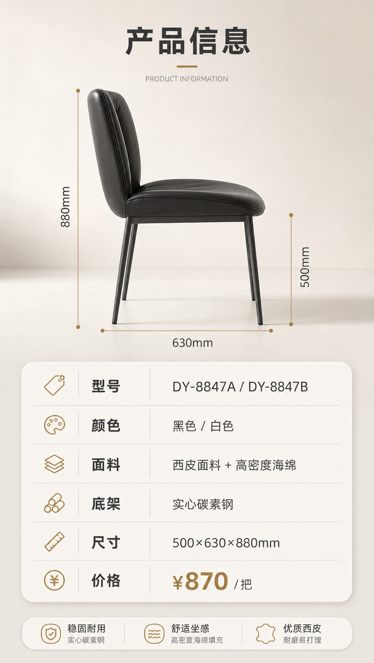 [商品] 使用【图1】DY-8847A黑色餐椅；保留整体结构、… - 图片创意预览