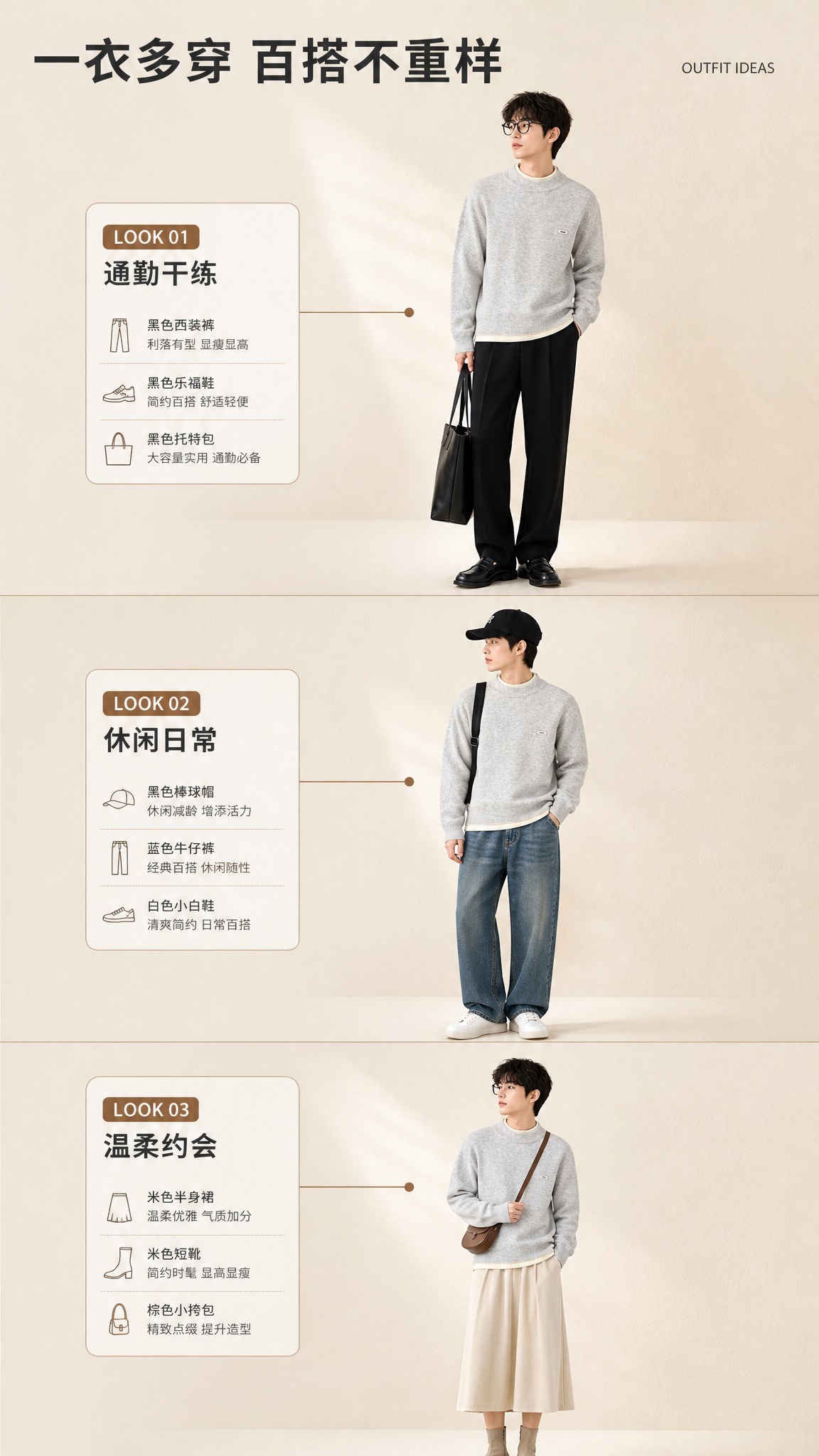[商品] 使用【图1】浅花灰色假两件半高领针织毛衣；商品处理：… - 图片创意预览