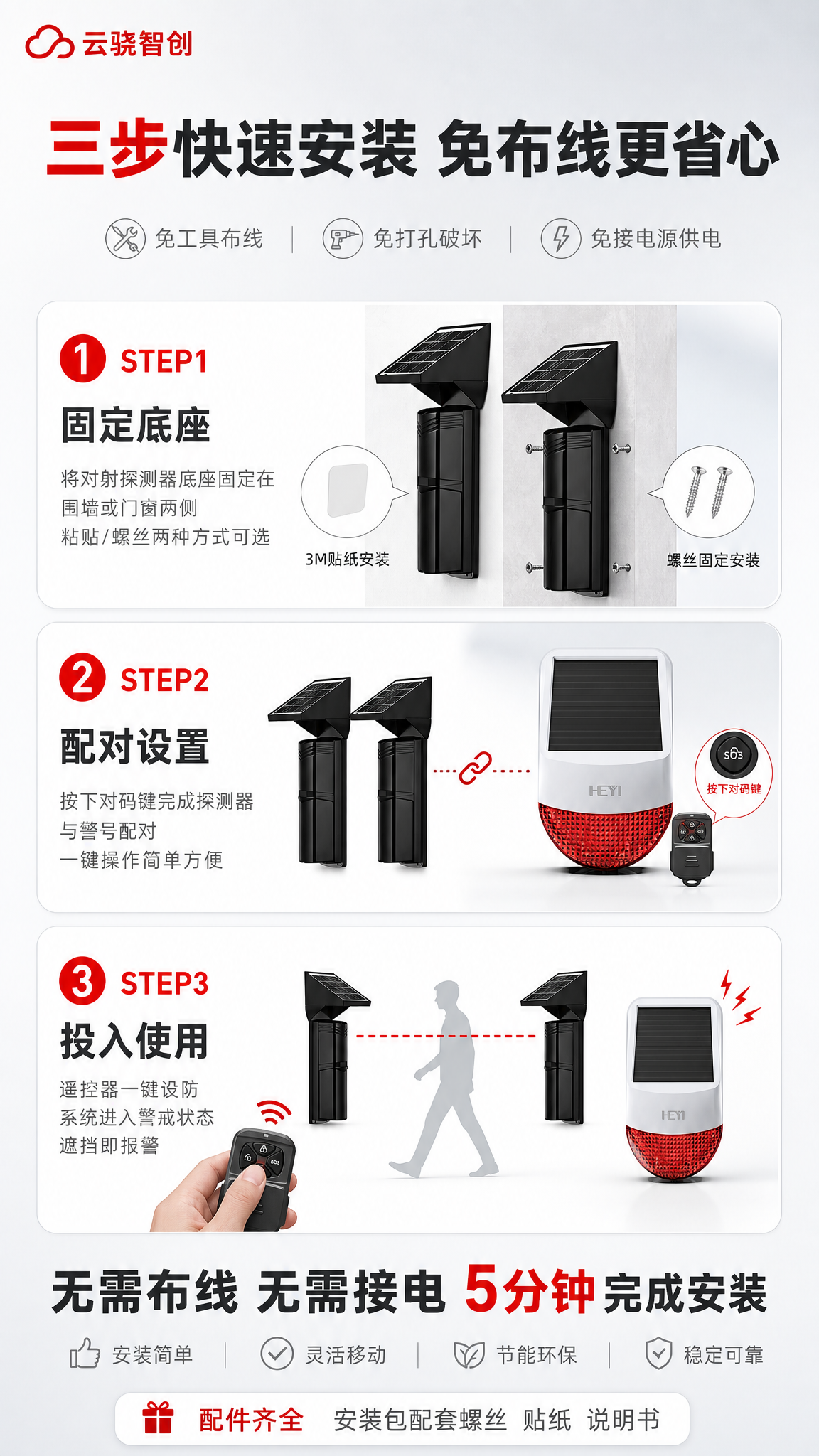 [商品] 使用【图1】太阳能全无线红外对射报警器套装；保留产品… - 图片创意预览