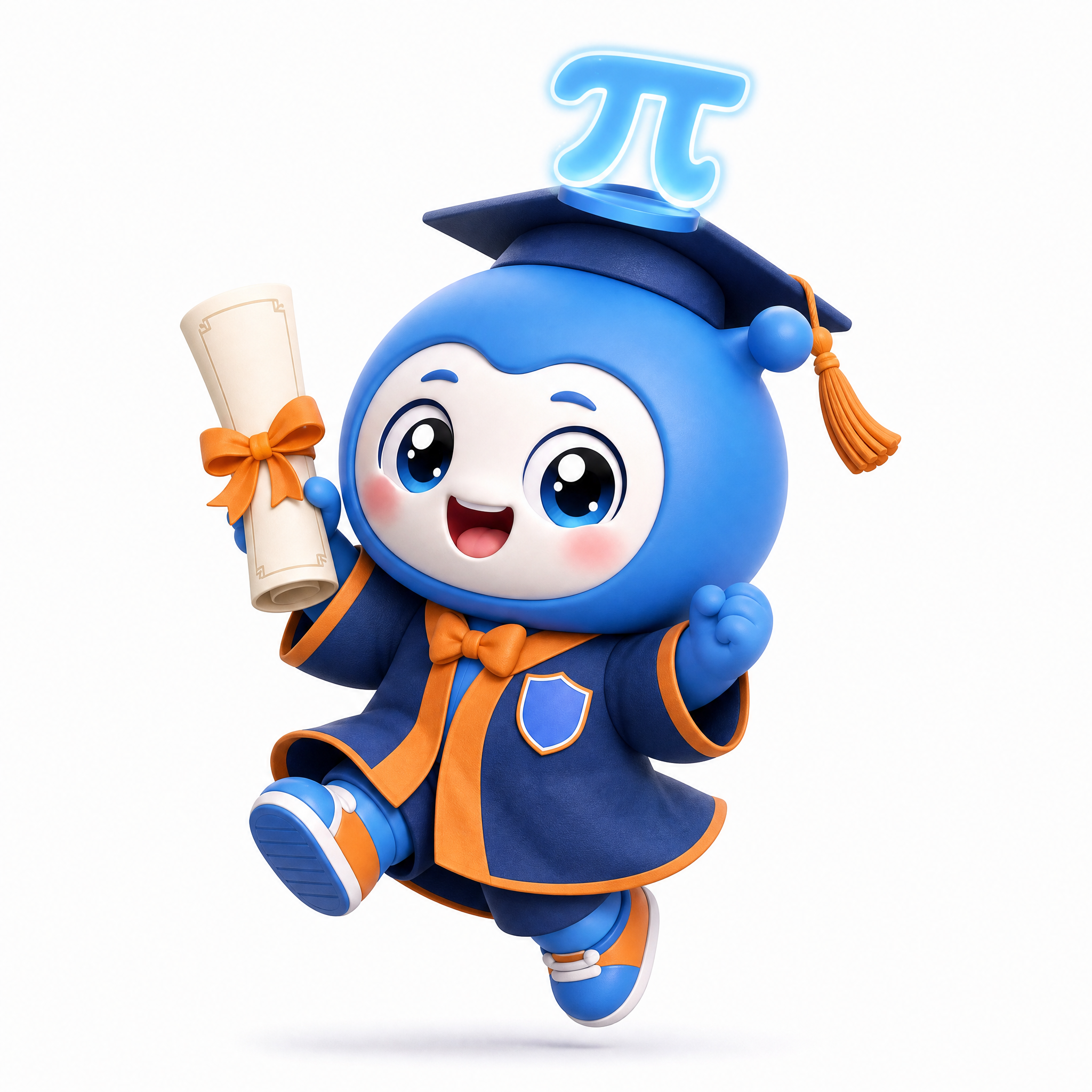 参考图中的Q版蓝色π星人吉祥物，圆滚滚的蓝色身体，头顶发光的π… - 图片创意预览
