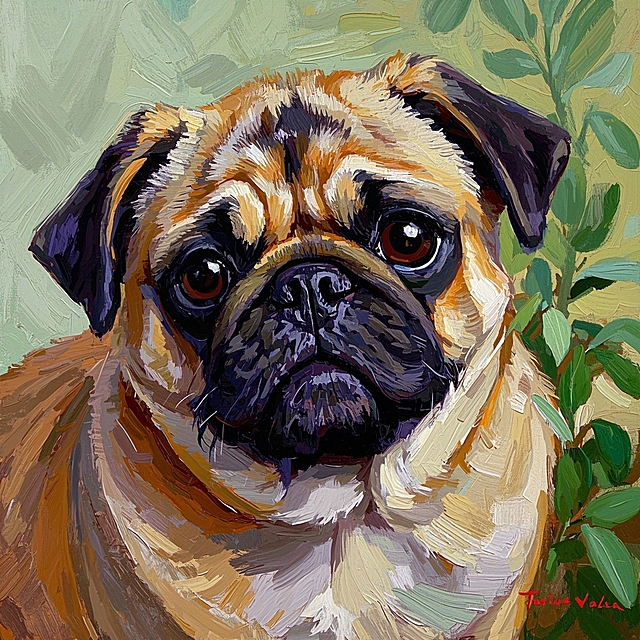 巴哥犬油画