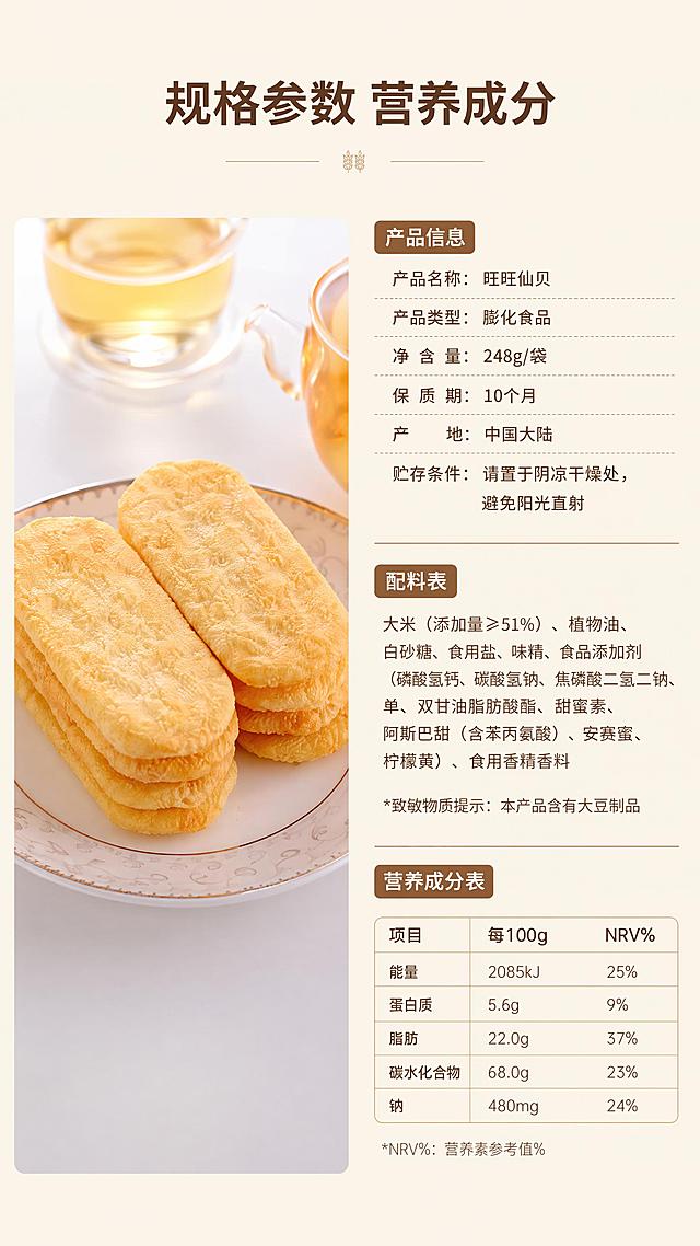 「图片1」，生成一套详情页，商品名称为旺旺仙贝，适配抖音/快手平台，单图比例为9:16，需求屏数为8张。