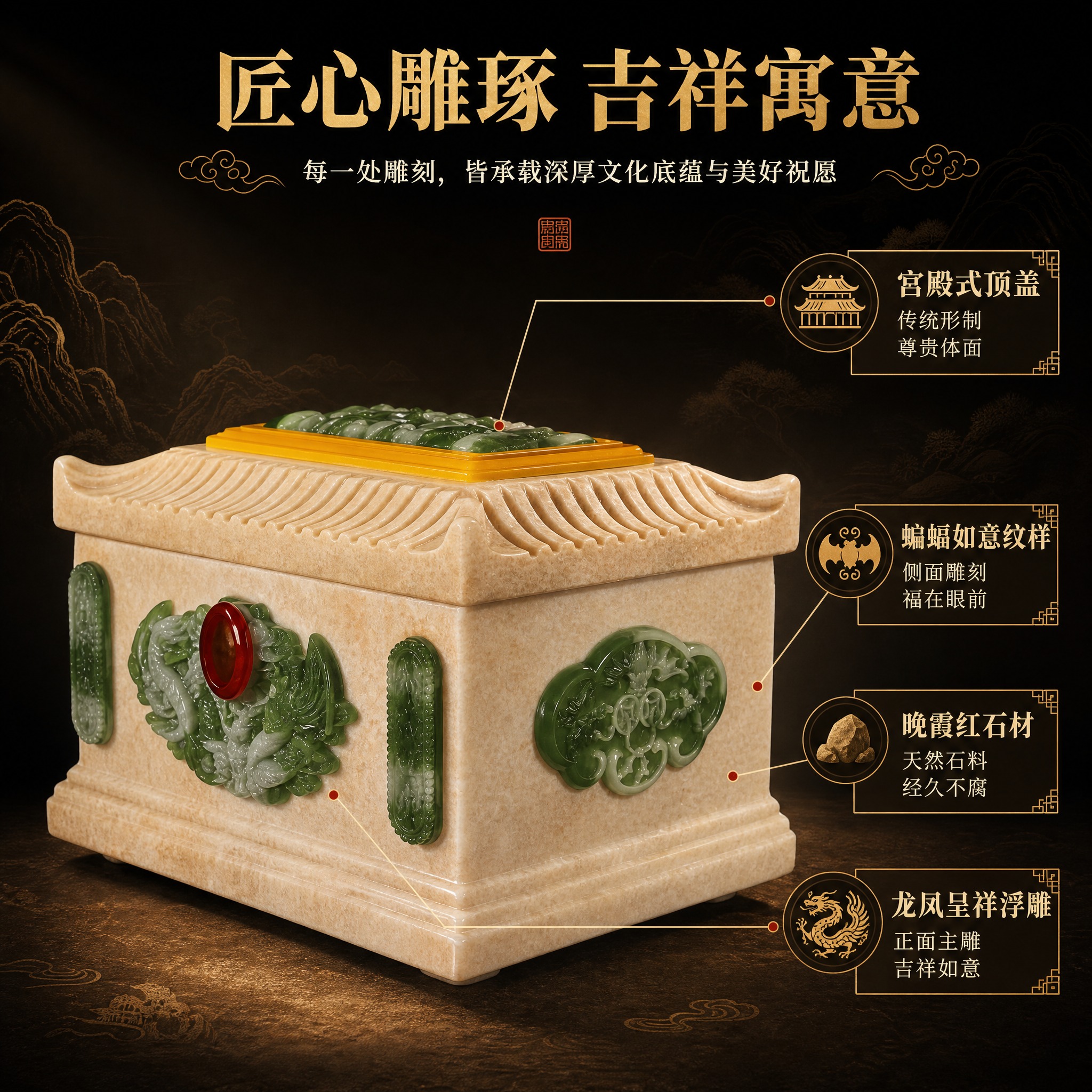 [主图-2] 核心亮点：吉祥寓意与雕刻工艺解读，用引线标注展示… - 图片创意预览