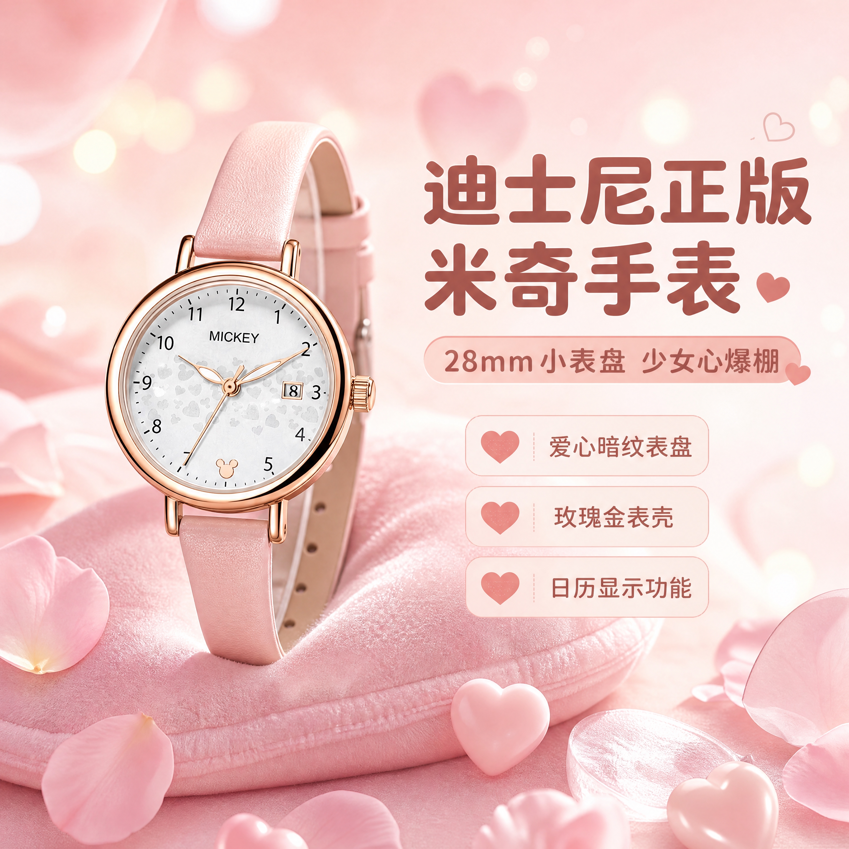 [商品] 使用【图1】迪士尼米奇联名粉色皮带腕表；保留28mm… - 图片创意预览