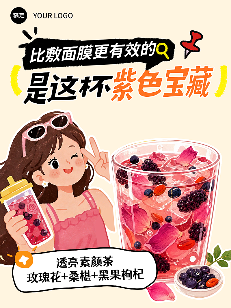 养生花茶养生知识科普分享卡通风小红书封面