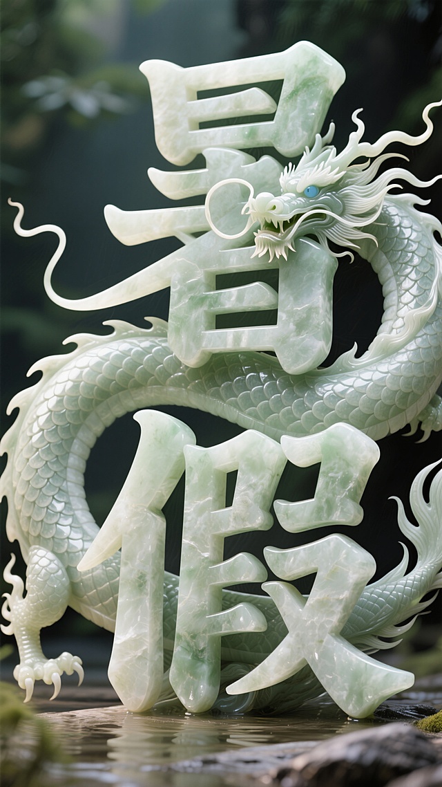 中式古典唯美，3D石刻风大字设计，龙腾祥云，尽显传统文化韵味。