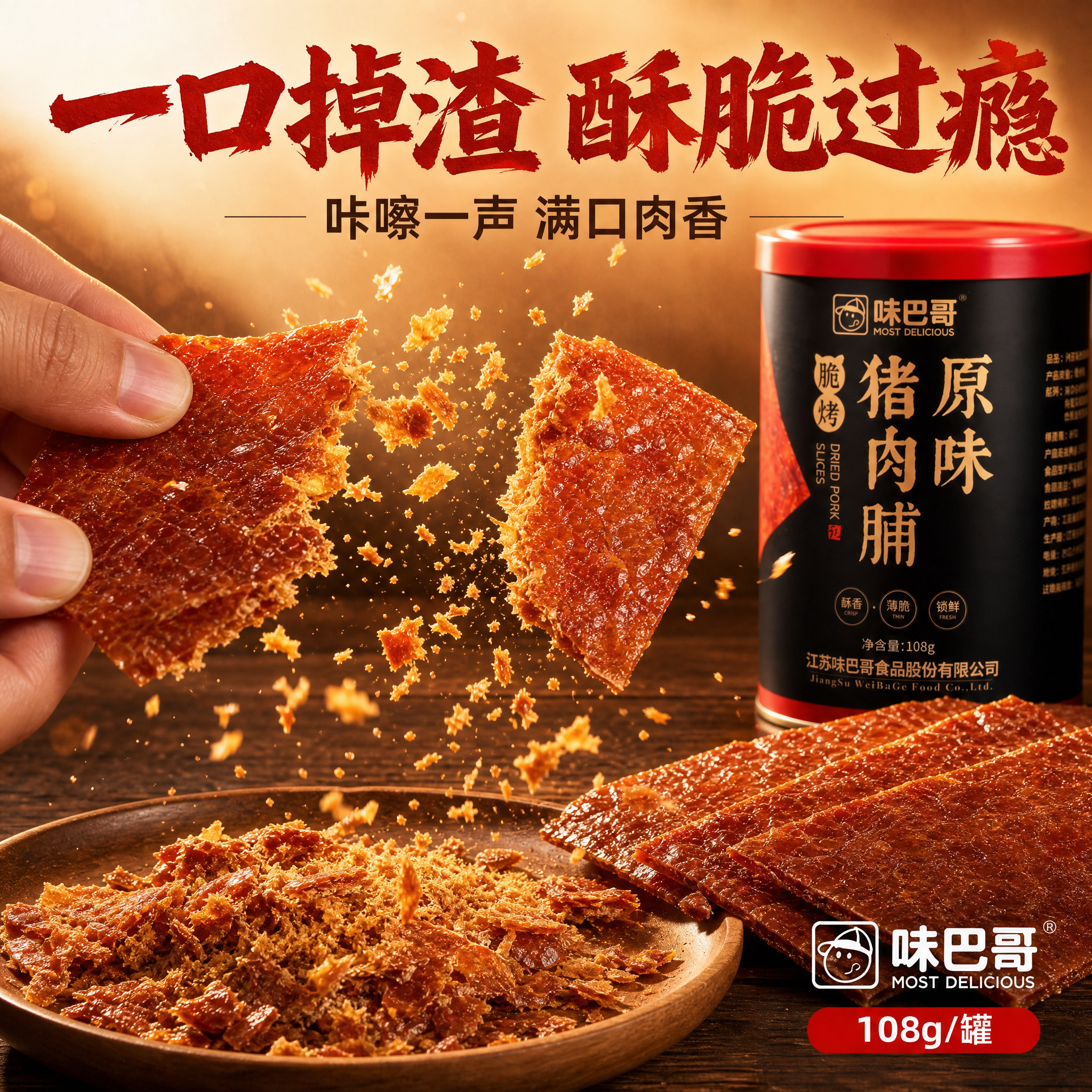 [主图-3] 味巴哥酥脆猪肉脯 口感证明 掉渣酥脆瞬间。 [统… - 图片创意预览